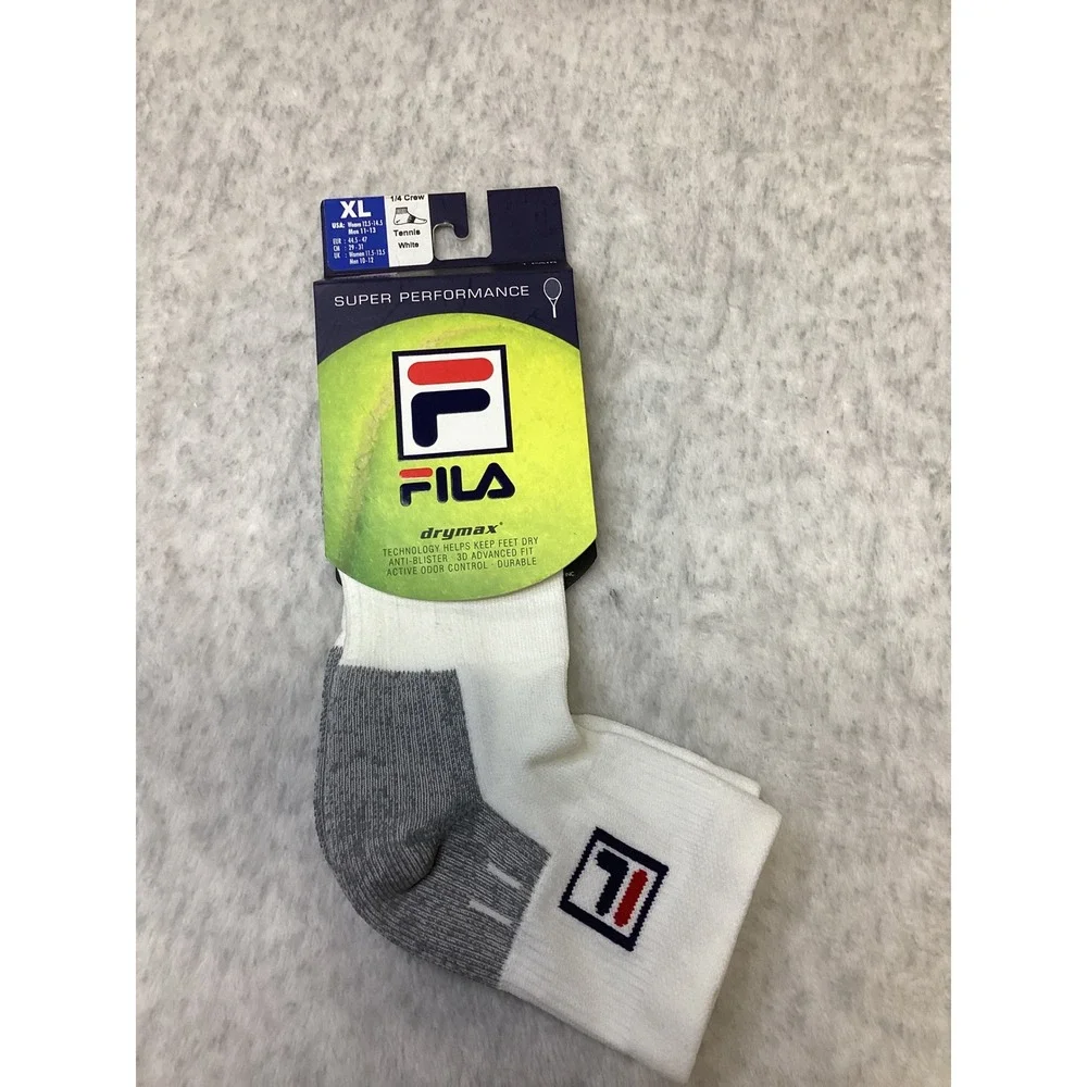 Fila Drymax Super Performance 1/4 Crew Tennis Socks White Mens XL TA831758